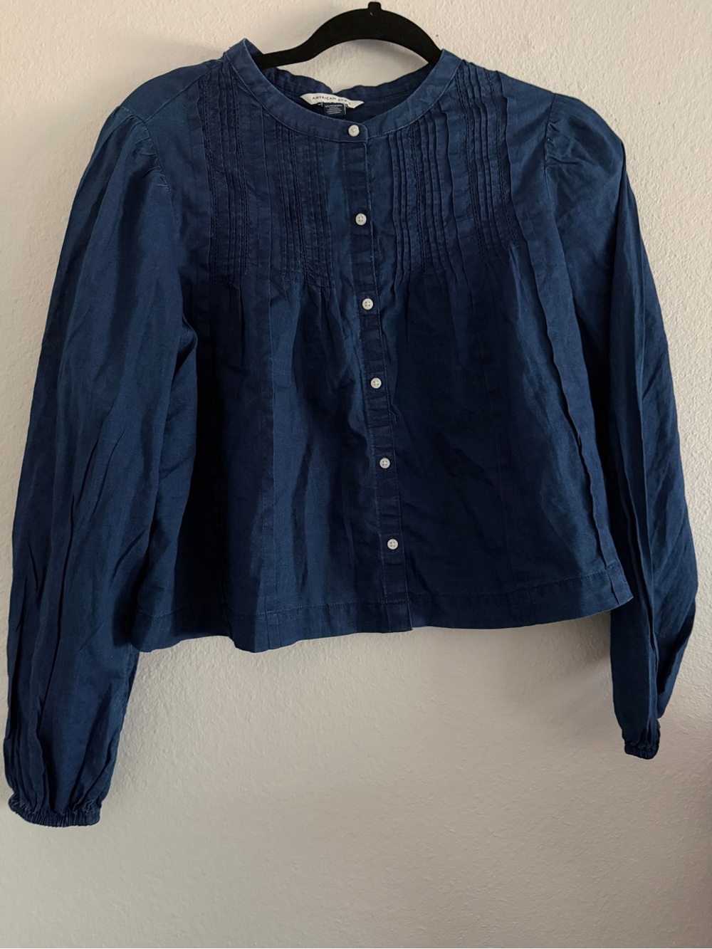 American Eagle Blouse Top Blue Flowy boxy Cottage Core Boho Peasant